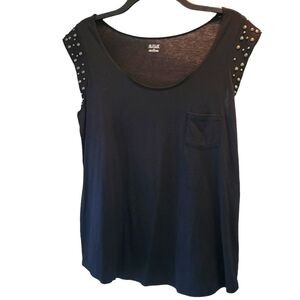 a.n.a Black Studded Cap-Sleeve Pocket Tee